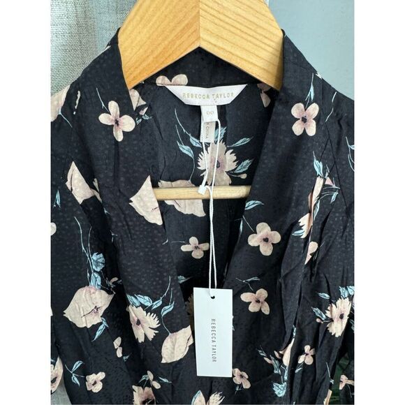 Rebecca Taylor Dress 00 Daniella Black Pink Floral Print Women’s Silk NWT - Picture 4 of 8